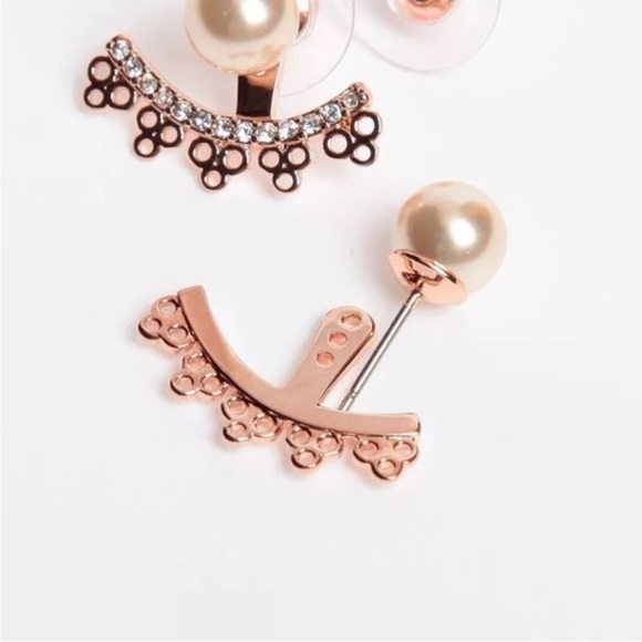Kate Spade ♠️ Rose Gold and Pearl Earrings Adjustable Ear Jackets - Picture 2 of 6